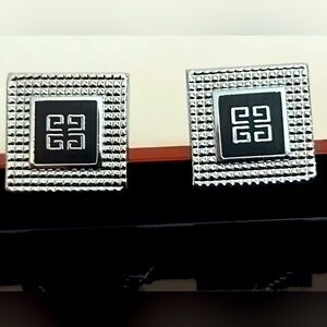 Givenchy Mens Cuff Links Palladium Onyx Inlay 4G logo XL Size Rare Auth Vtg HTF